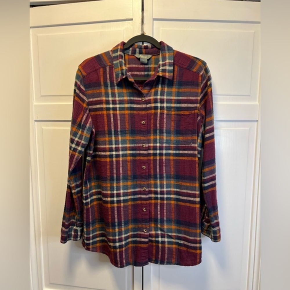 Natural Reflections Fireside Cotton Flannel Button Down Shirt Size Womens Large